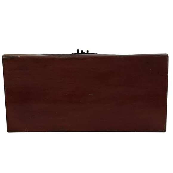 Pottery Barn Trinket Storage Box Antiqued Lacquered Red Wood with Damaged Lock - Picture 6 of 8